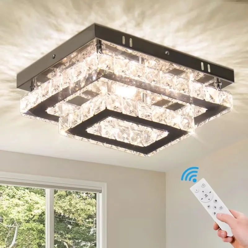 

FRIXCHUR LED Modern Double Layer Rectangle Crystal Ceiling Lamp Chandelier Decoration Home Appliance Lamps Room Decor Wholesale