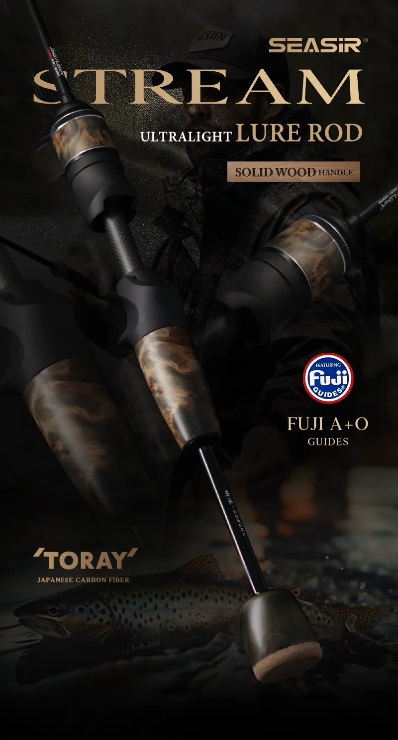 Seasir Stream Ultralight Lure Fihsing Rods Carbon Massivholzgriff Fuji A+O 40T Carbon Cloth Lure Weight 1-10g Angelrute – Detail 1