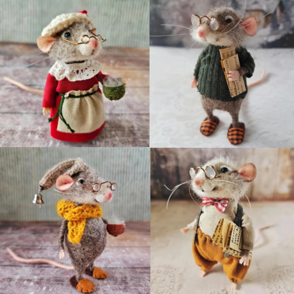 Cute Needle Felted Mouse Kit Handmade Needle Felt Mice Winter Christmas Gift DIY Needle Felted Mouses Christmas Wool Felt Dolls