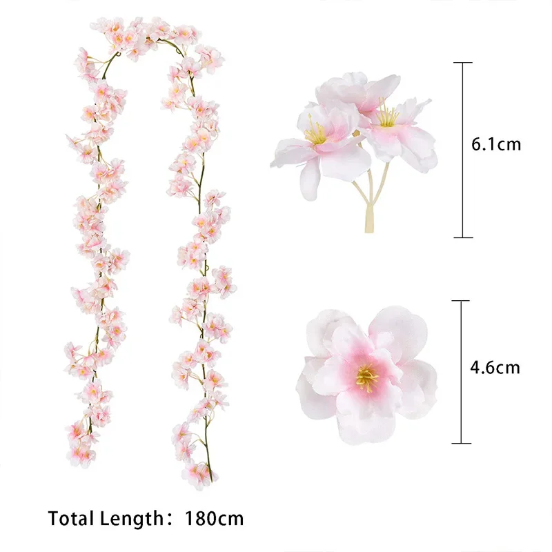 180 cm künstliche Blumen Kirschblüte Sakura Girlande Hochzeit Bogen Garten Hintergrund Home Party Dekoration Seide gefälschte Pflanzen Rebe – Detail 2