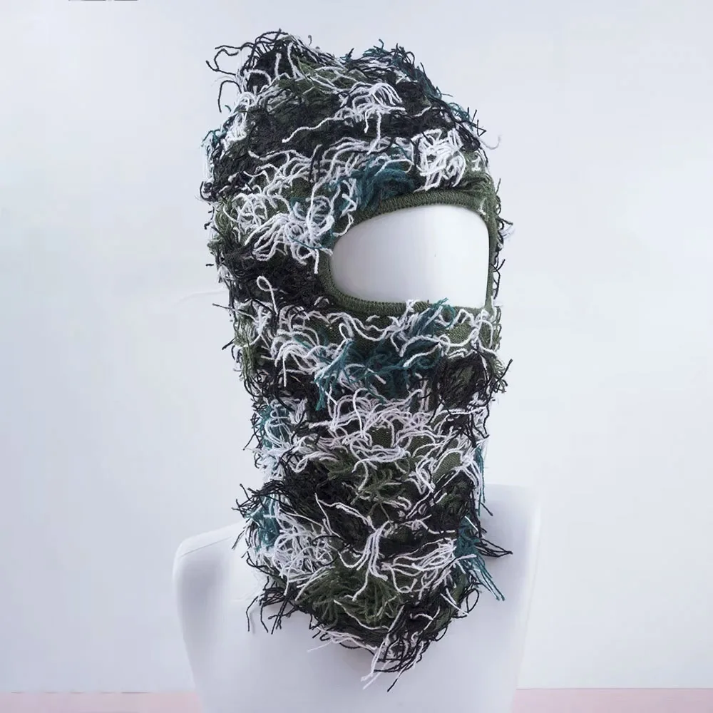 Winter Distressed Balaclava Ski Mask for Men Women Fuzzy Full Face Shiesty Beanie Knitted Camouflage Outdoor Skull Cap