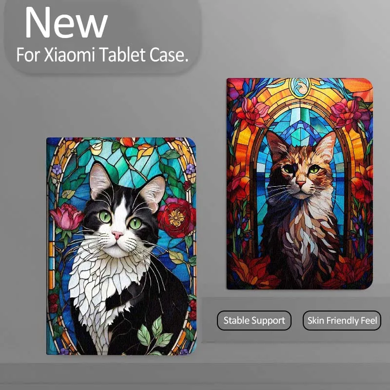 

Stained Glass Cat Art Tablet Case For Xiaomi Redmi Mi Pad 4 5 6 7 8 K SE Mini Pro Plus Max 10.1 11.2 inch