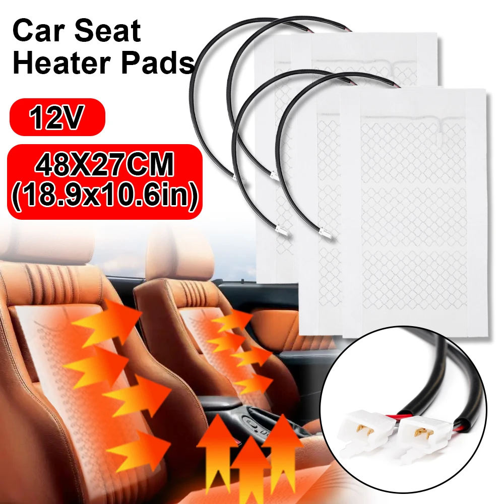 Almohadilla calefactora Universal para asiento de coche, 2 uds., 12V, fibra de carbono, esteras calefactoras para coche, cubiertas calentadoras de invierno para piezas de camiones, 48x27cm/52,5 cm x 28cm