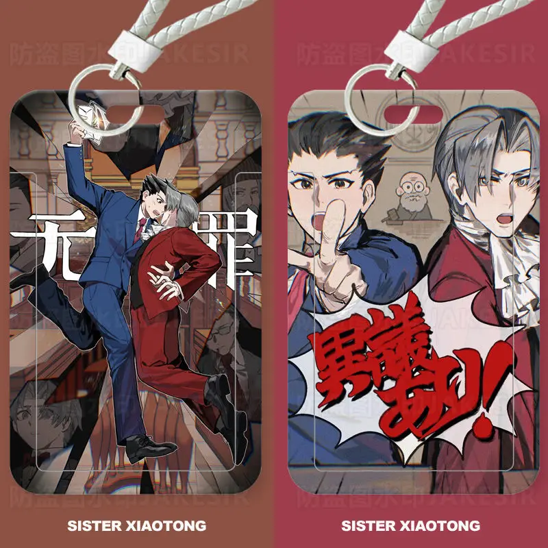 2025 NEW Anime Ace Attorney Card Badge Holder With Lolitchain Chain Hang Rope Key Rings Japanese Keychains Student Gift