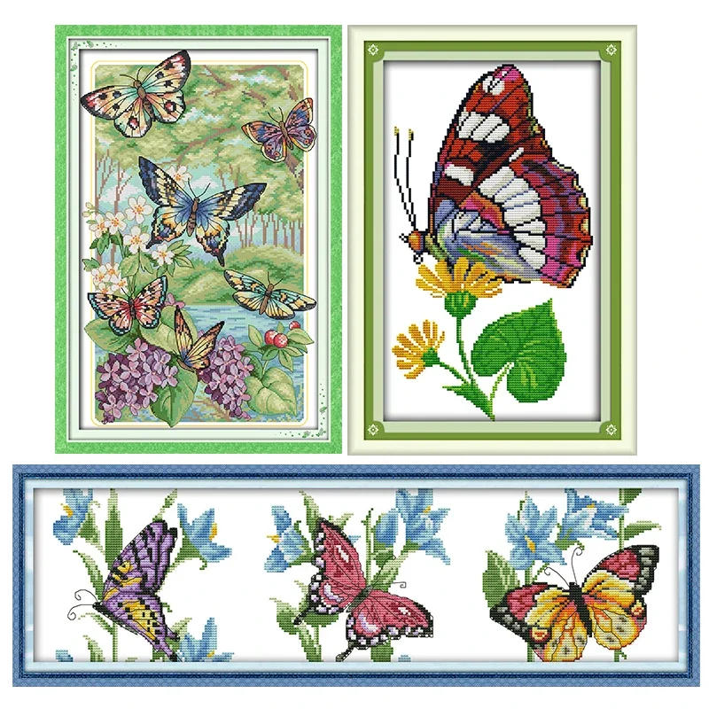 Joy Sunday Flower Butterfly Cross Stitch Kit 16/14CT Pattern Printed conted Fabric DMC Thread Needle ricamo Set Art Craft