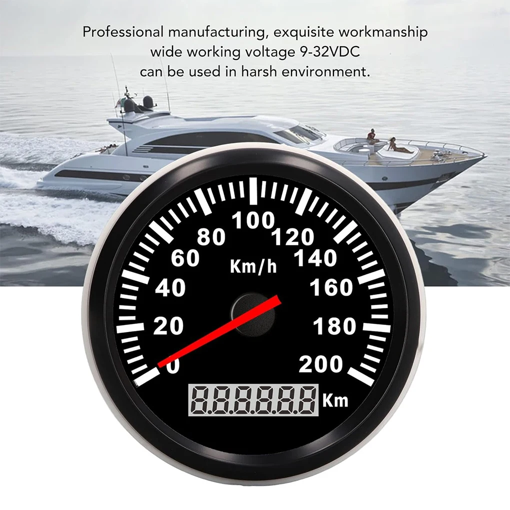 Universal 85mm GPS Speedometer 0-200km/h Speed Gauge Odometer ATV UTV Motorcycle Car Truck Boat Yacht 9-32V Red Backlight