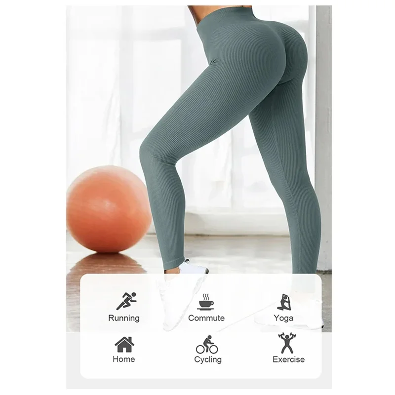 JINIA Ribbed Yoga Leggings Sports Tights Women Seamless Knit Yoga Pants White Femme Gym Leggings Skinny Workout Fitness Push Up