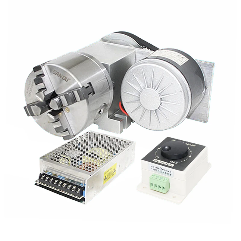 Adjustable-Speed Rotary A 4th Axis Dividing Head 100 Chuck with Power Supply Speed Controller for CNC Router Milling Machine