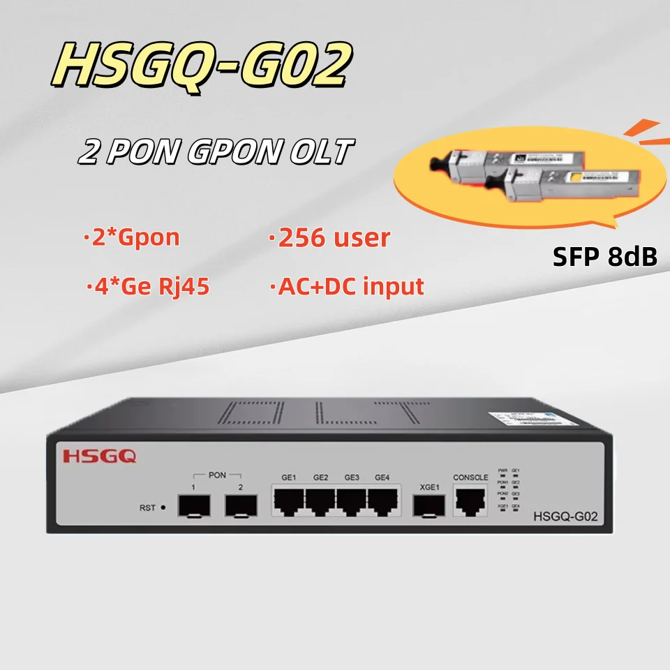 

HSGQ 2 Pon GPON OLT 100-240 В 2-портовый SFP 256 ONUS 10G Uplink C+ GBIC 100-240 В переменного тока 12 В постоянного тока Мощность OLT Оптоволоконное оборудование