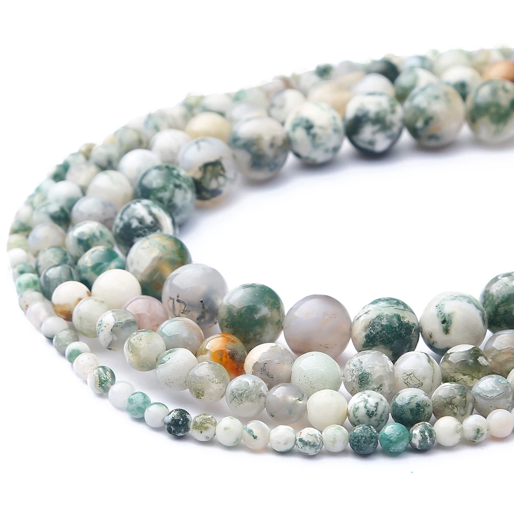 4-12 mm natürliche weiße Moosachat-Steinperlen, runde lose Abstandsperlen für die Schmuckherstellung, DIY-Armband, Halskette, Zubehör – Detail 2