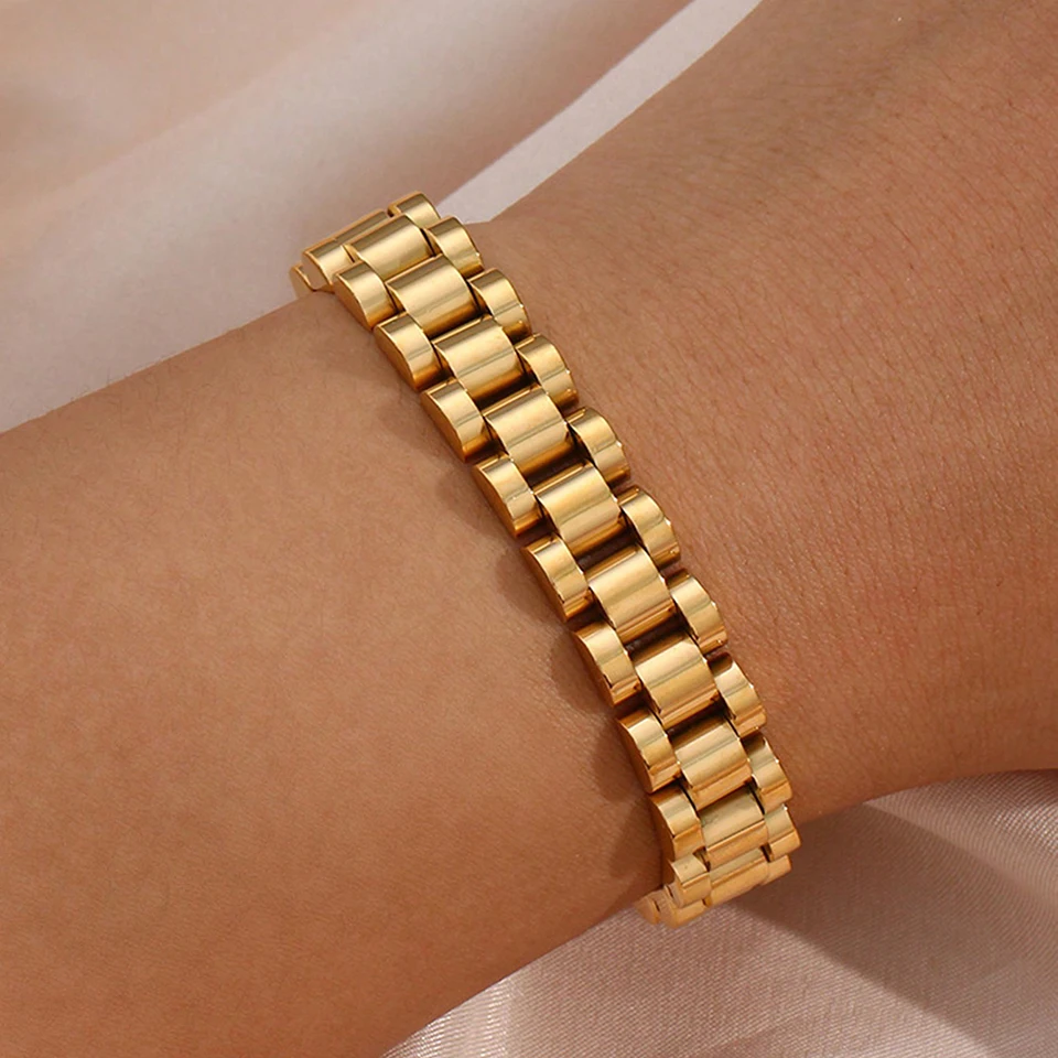 2pcs Vintage 18K Gold Plated Stainless Steel Bracelet Watch Band With Zircon Bangle Waterproof Daily Wear For Women image 3