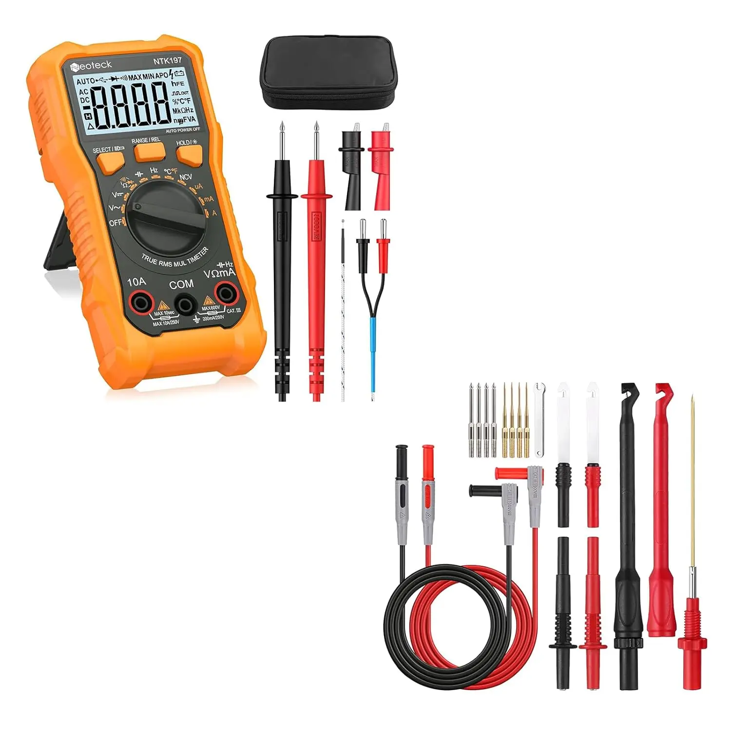 

Digital Multimeter & 17PCS Wire Piercing Test Leads with NCV, Gold-Plated Probes, 4mm Plugs