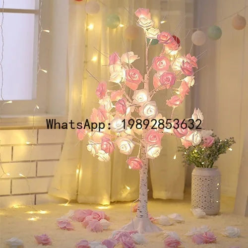 ZF Rose Flower Glowing Tree Lamp LED Bedside Floor Lamp for Living Room and Bedroom