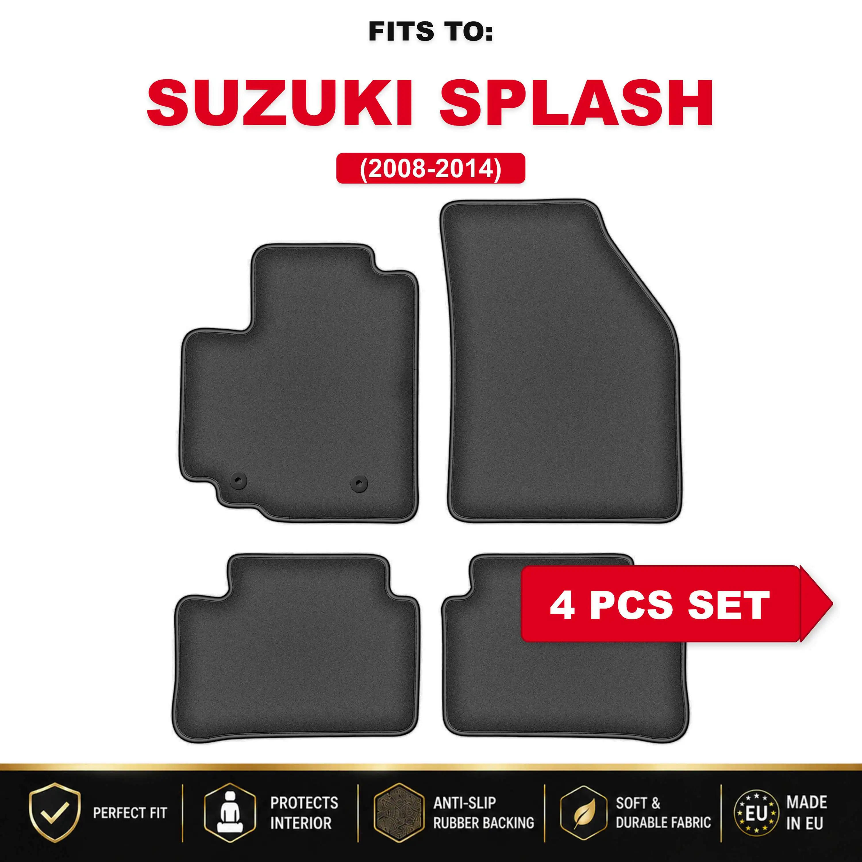 Premium velours autovloermatten, 4 stuks Voor: Opel Agila B 2008–2014 autospecifieke vloermattenset