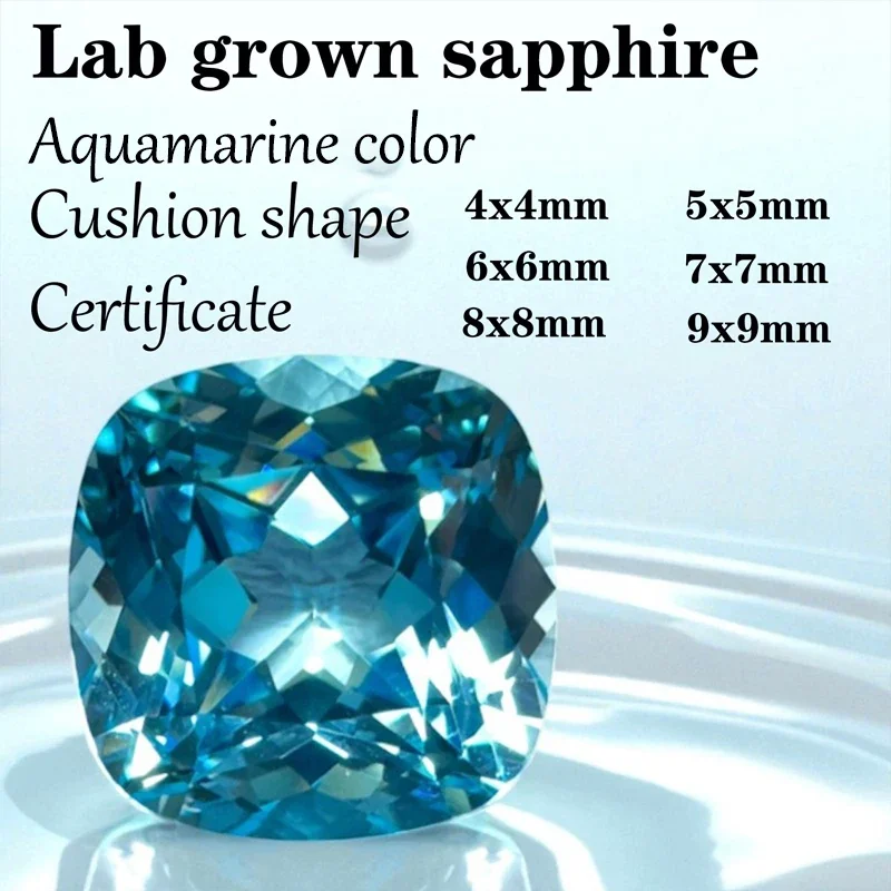 

Sapphire Aquamarine Color Cushion Shape VVS1 Lab Grown Gemstone for DIY Ring Necklace Earrings Main Materials with Certificate