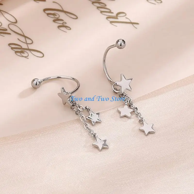 

HX6F Fashionable Bow/Star Screw Earrings Danglings Long Fringe Ear Rings for Women