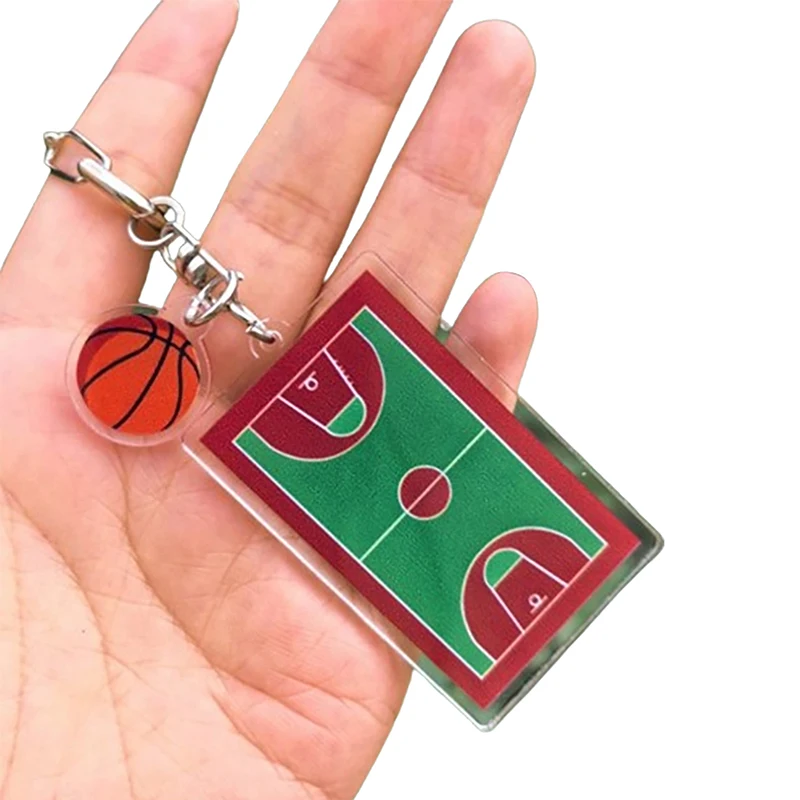 Creative Football Field Keychain Metal Soccers Basketball Pendents Team Fans Sports Souvenir Gifts Man Car Key Holder Accessory