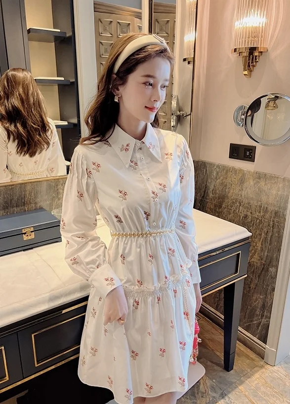 

New 2023 Clothing Fall Women's Collar Floral Shirt Dress 1006