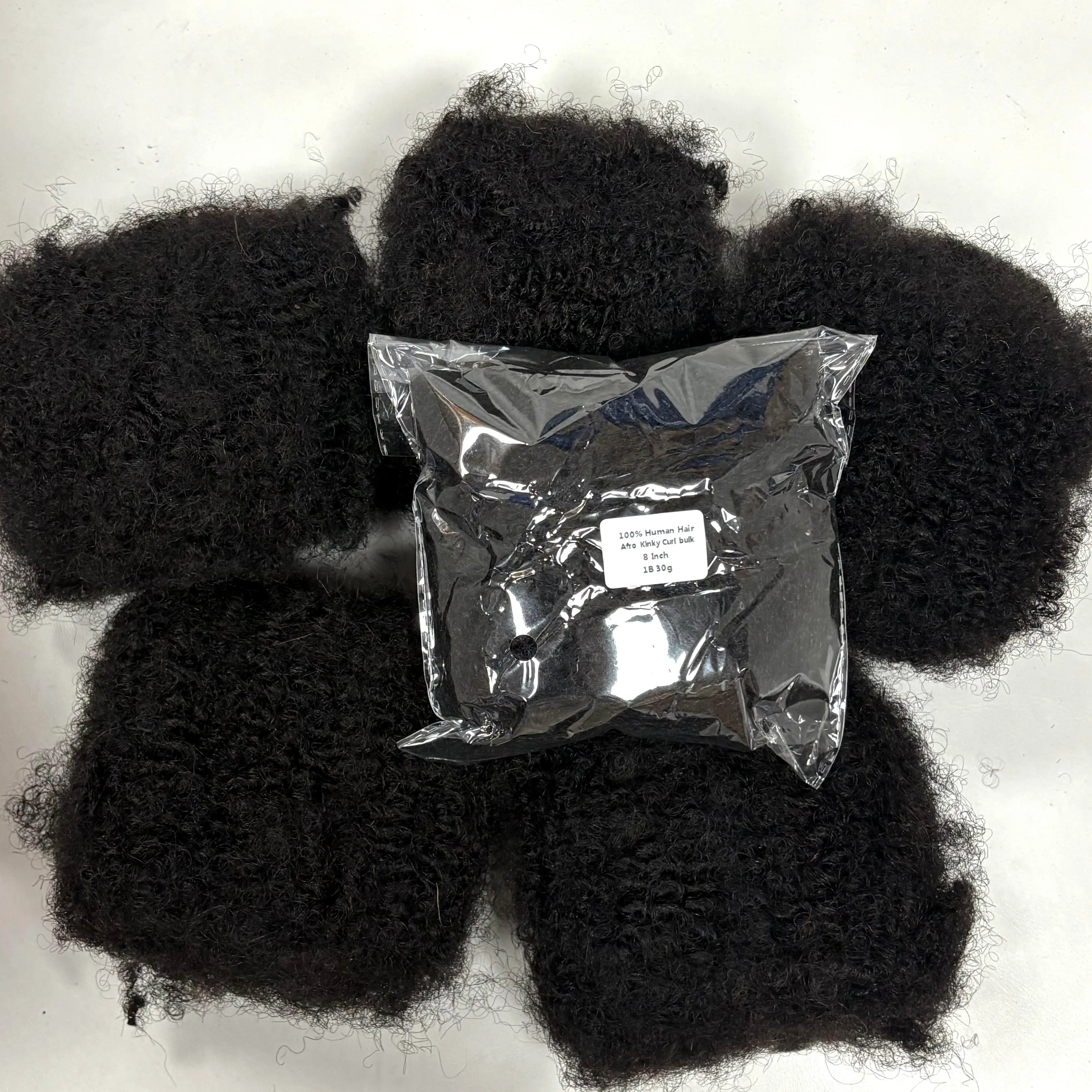 1Pc/30g 8in Afro Kinky Curly Human Hair Bulk No Weft Burmese Remy Hair Bulk for Braiding Extensions Natural Hair for Locs Braids