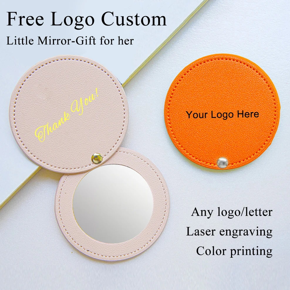 Free Personalized Custom Leather Pocket Mirror Mini Travel Handheld Portable Makeup Mirrors Wedding Bridesmaid Gift for Her