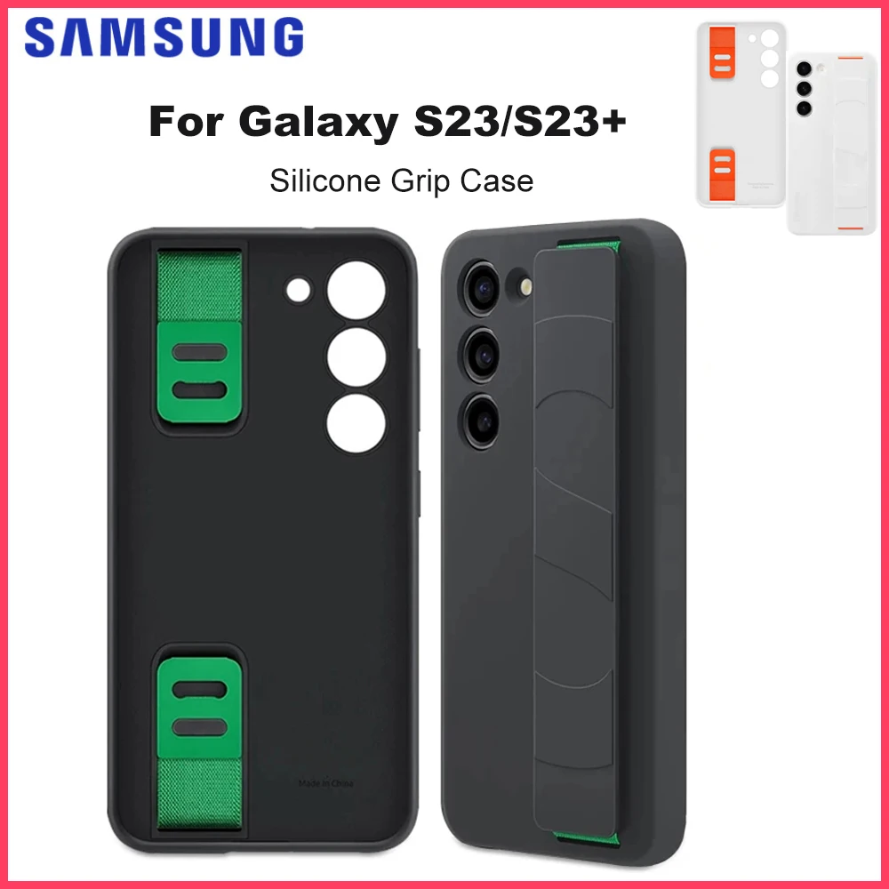 Original Samsung Galaxy S23Plus S23 High Quality Silicone Grip Case  Wristband Elastic Wrist Strap Shockproof Back 5G Cover