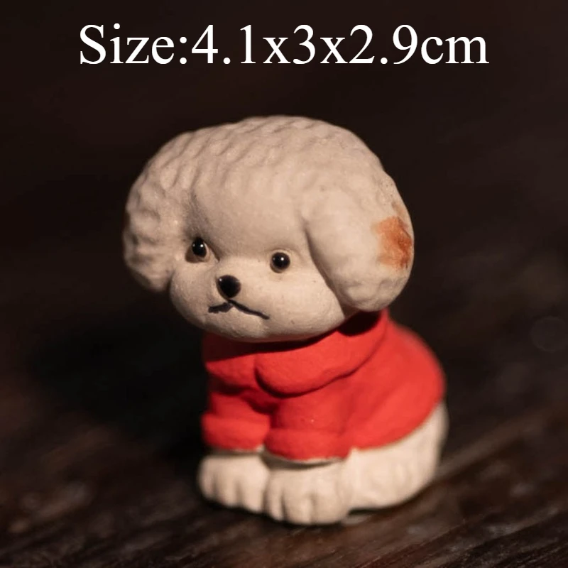 1 PC Purple Clay Dog Tea Pet Cute Lucky Teddy Zodiac Dog Prosperity Tea Table Ornament Cartoon Ceramic Animal Miniatures Decor