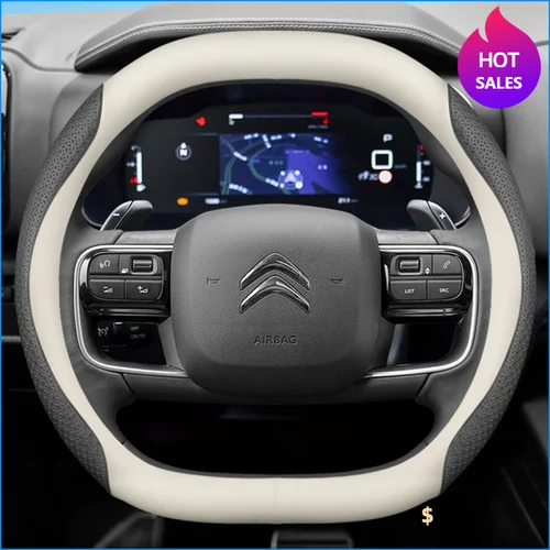 Imagen 2 del producto Protector de cuero para volante de coche, accesorios de Interior de coche para Citroen C4X C5X C5 Aircross e-Berlingo C4 2021 2022 2023 2024