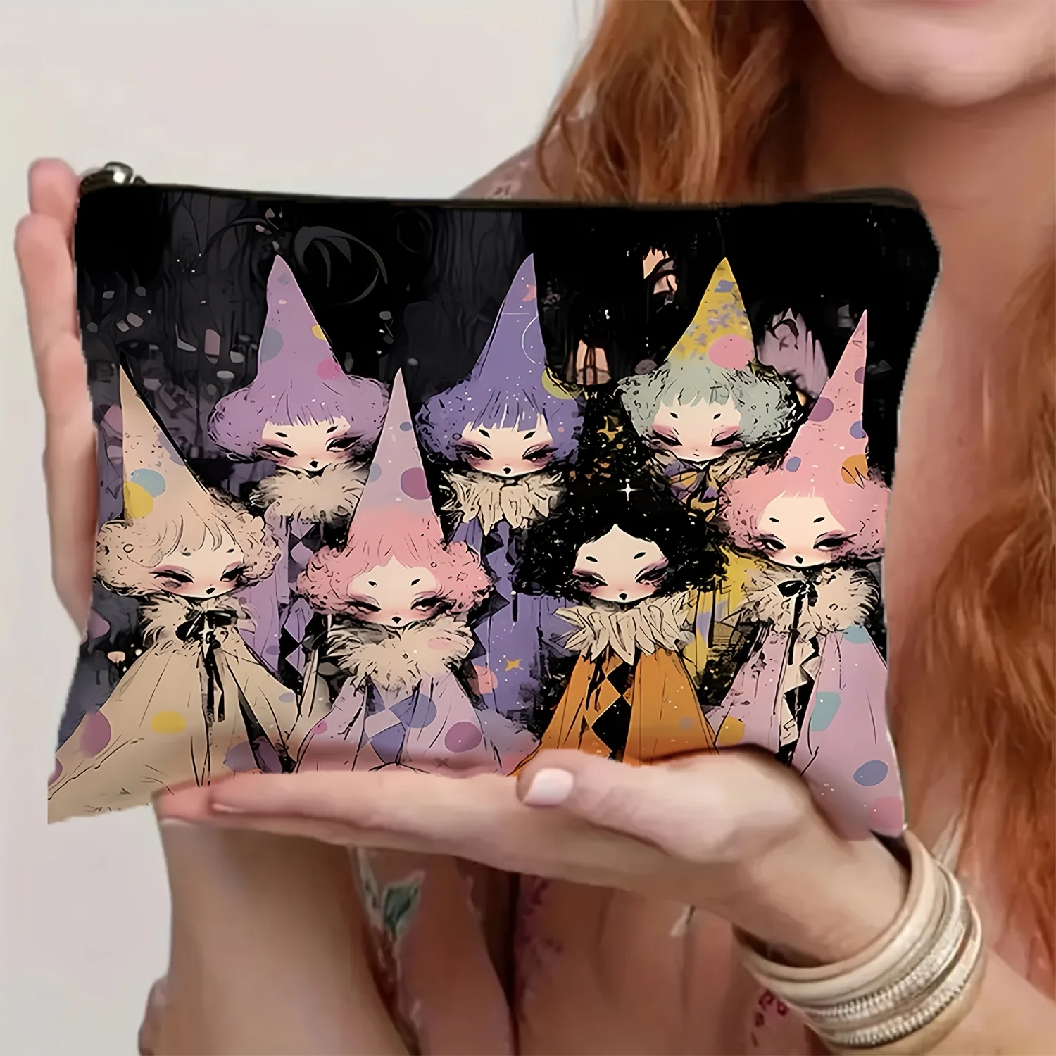 Kosmetyczka w stylu gotyckim dla małej dziewczynki - wielofunkcyjna saszetka na zamek błyskawiczny, etui na biżuterię, idealna podróżna mała torba na zamek błyskawiczny.