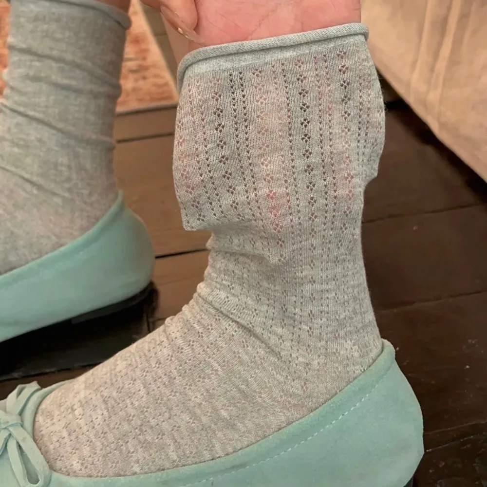 Spring Summer Thin Women's Socks and Hosiery Ballet Style Hollow Breathable Medium Tube Socks Sweet Lolita Stacking Socks