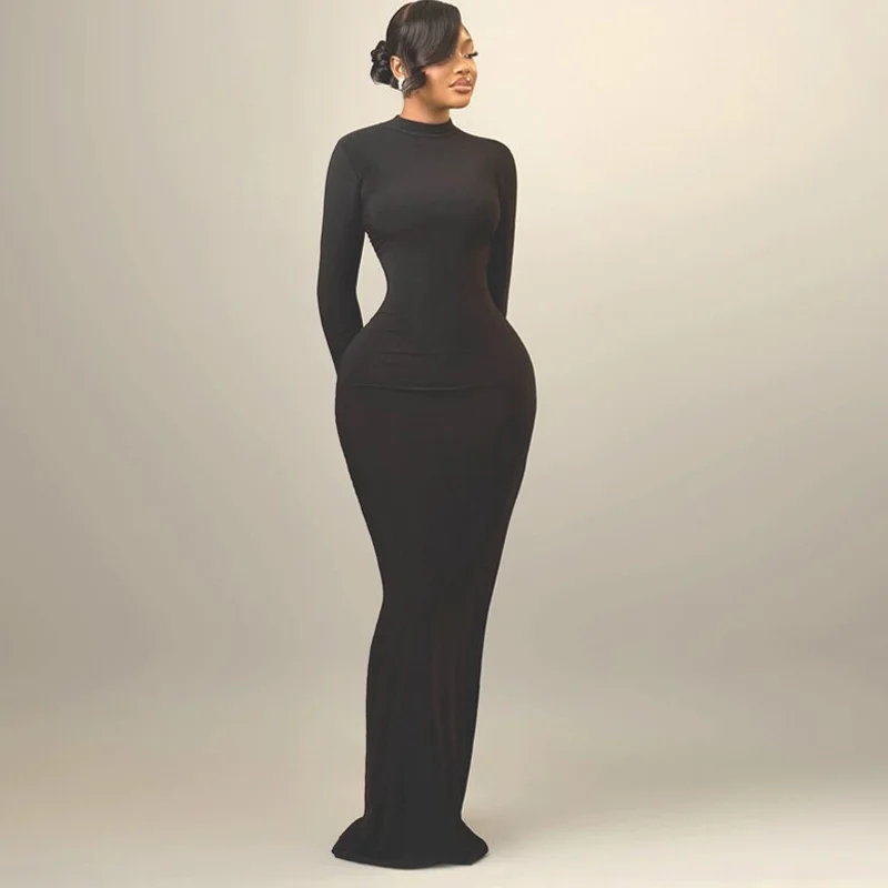 Elegant Sexy Women Dress Black Color Full Sleeve Hollow Out Back Slim Bodycon Long Maxi Dress Ladies Culb Party High Street view 2