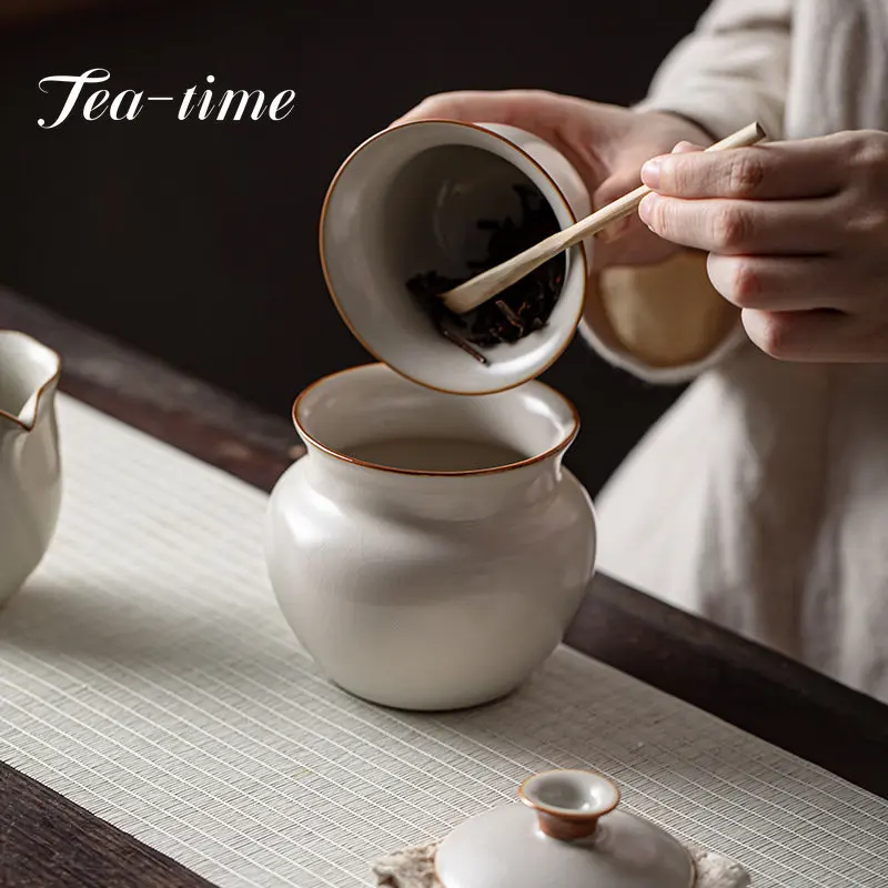 500ml Retro Cream Ru Kiln Ceramic Jianshui Tea Slag Bucket Residue Barrel Washing Water Bowl Dry Bubble Tea Set Accessories