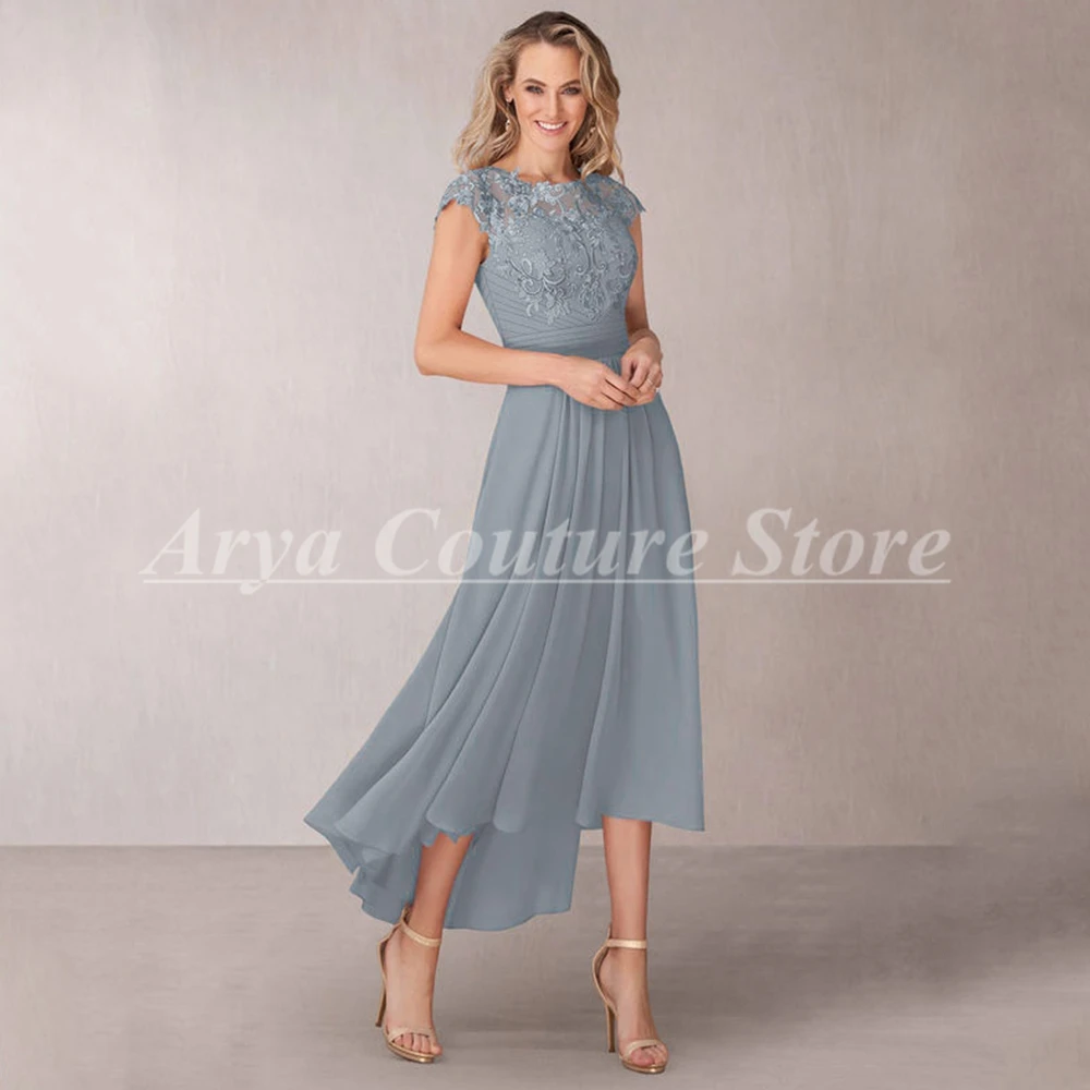 Elegant Mother of the Bride Dresses Grey Chiffon Appliques Cap Sleeve Ankle-Length Dress Party and Banquet Women‘s Gowns