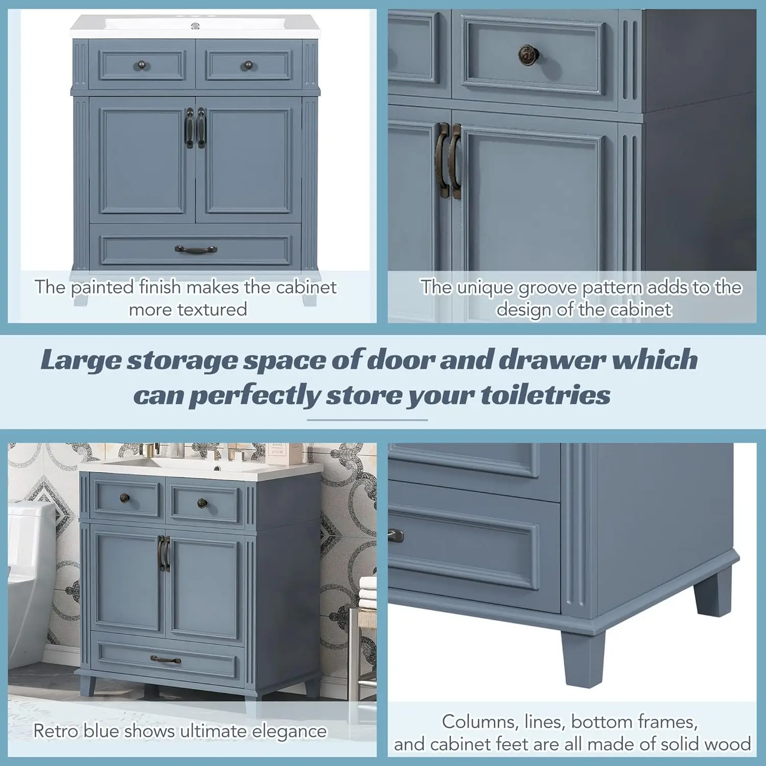 30" Blue Vanity Sink 6