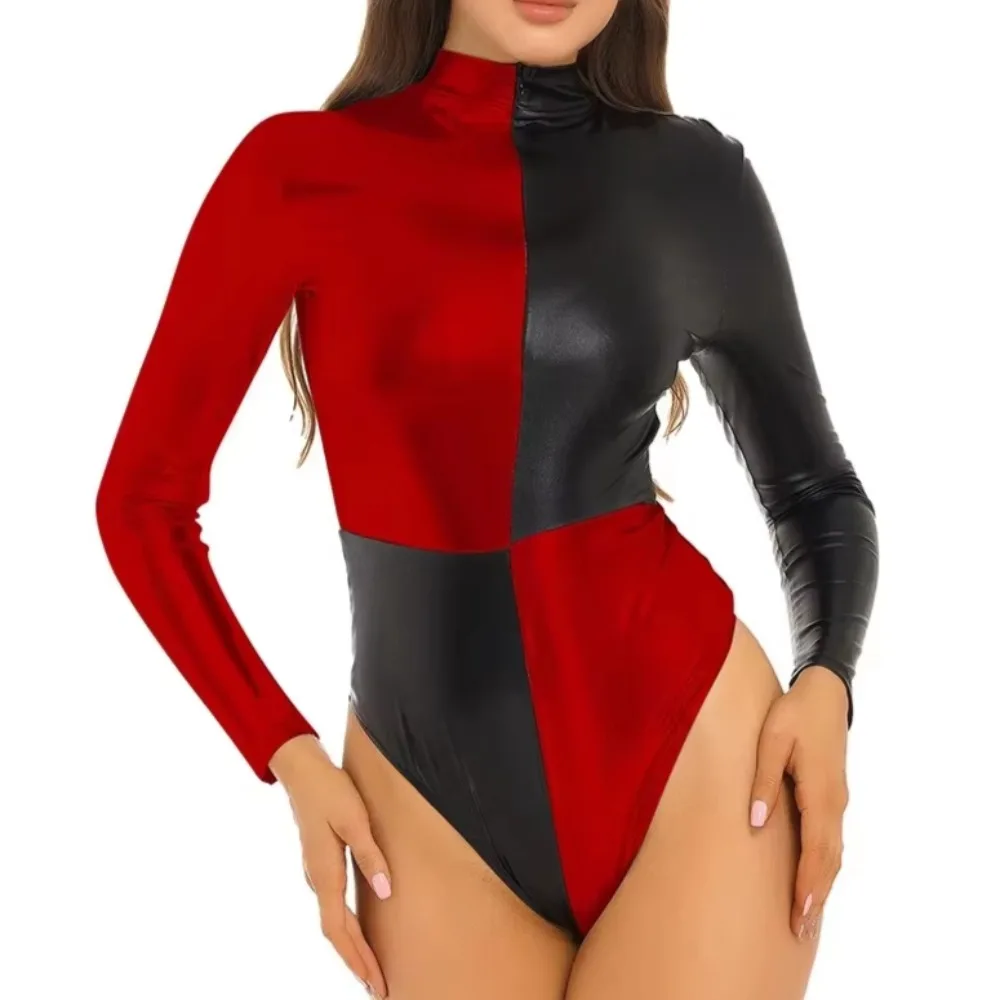 Body de talla grande para mujer, monos de manga larga de corte alto, monos sexis de retazos, trajes de Club de una pieza Sissy 8XL