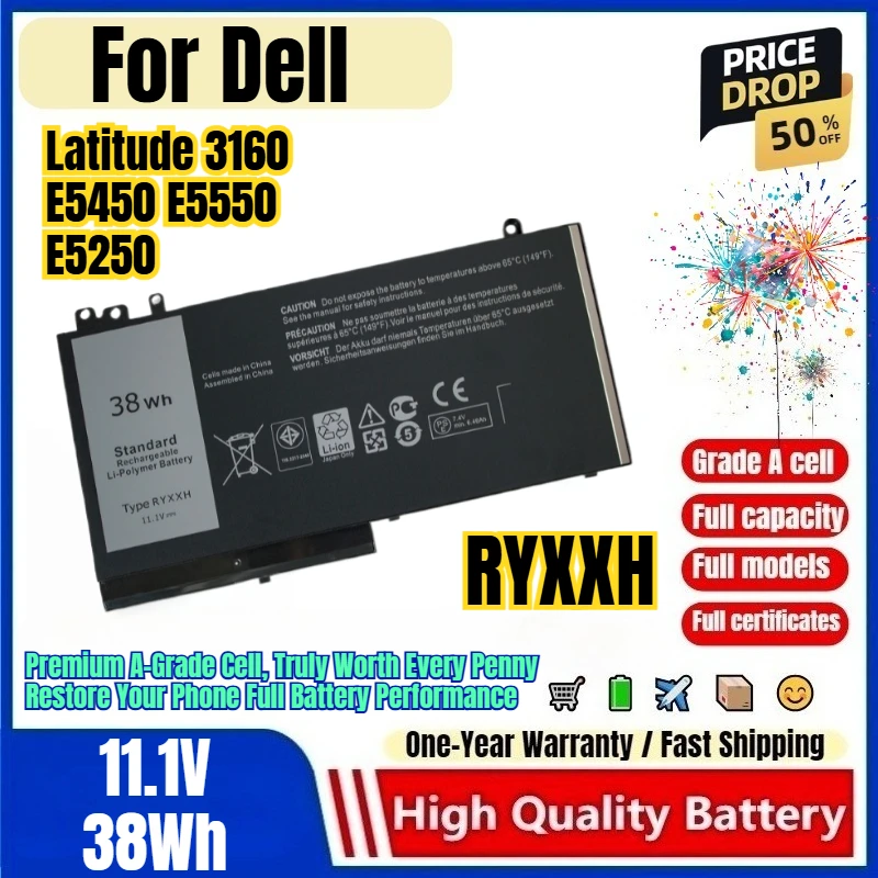 RYXXH for Dell Latitude 3160 E5450 E5550 E5250 Laptop Battery 0 Cycle High Quality High Capacity Battery Replacement Bateria