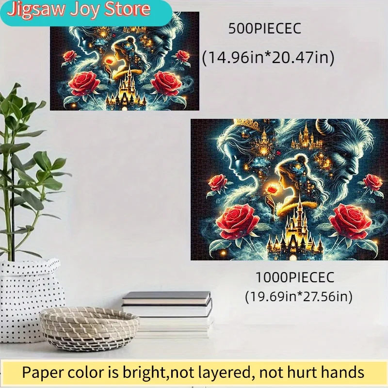 

Disney Puzzle, DIY Paper Puzzle, Beauty and the Beast, Castle, Rose Flower, Fantasy Scene Adult Puzzle, Suitable for Home Leis