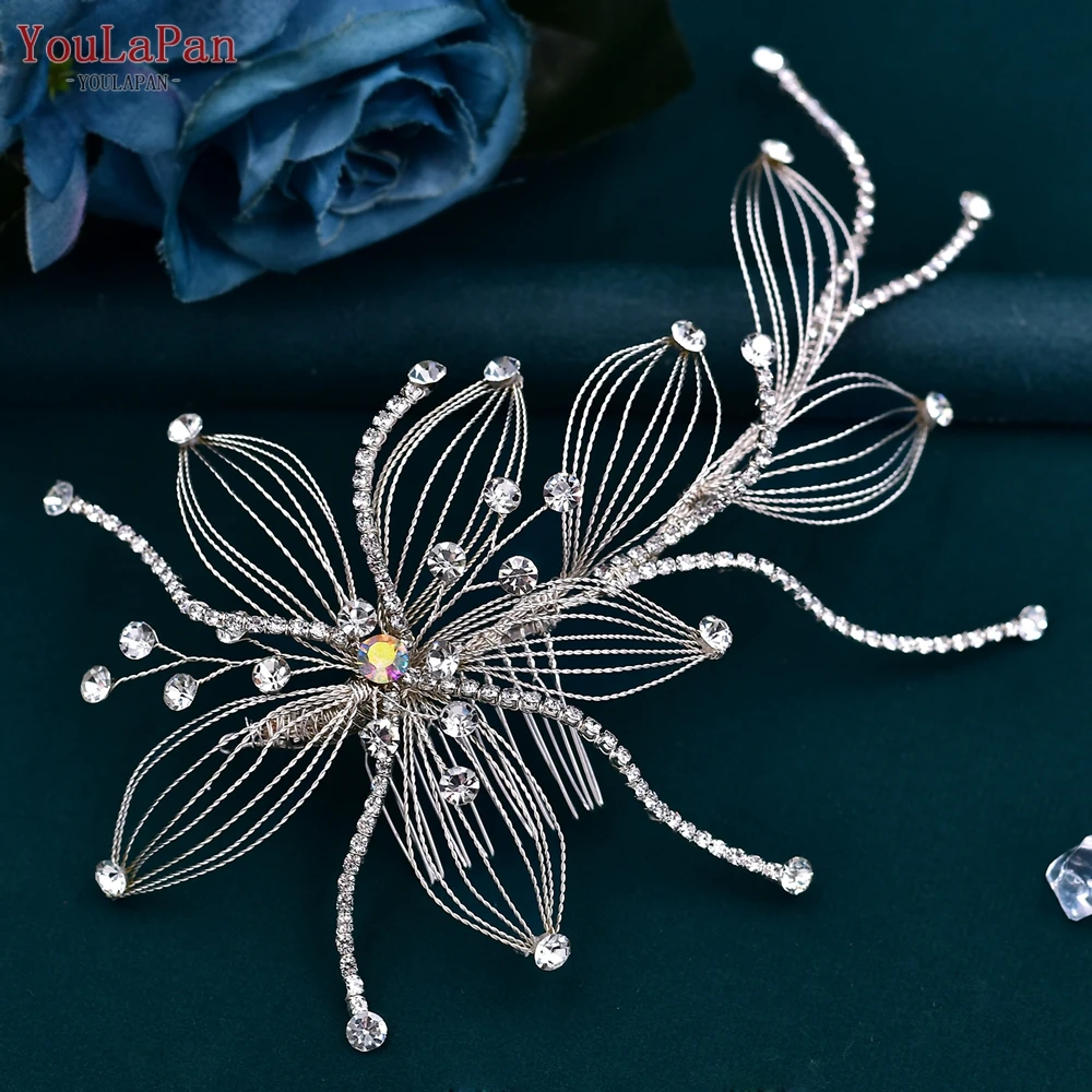 

YouLaPan Bridal Comb Handmade Opal Rhinestone Headpiece with Clip Wedding Hair Accessories Bridesmaid Bride Headdress HP560