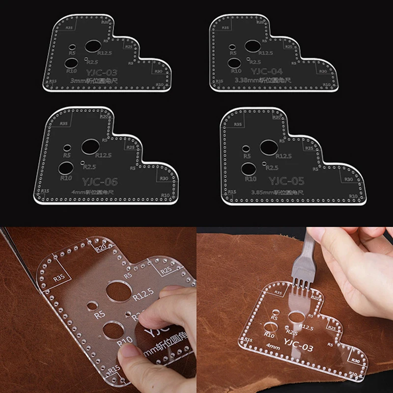 1pcs Leather Acrylic Cutting Template DIY Leathercraft Drawing Scrapbooking Emboss Decorative Corner Pattern Sewing Stencil Tool