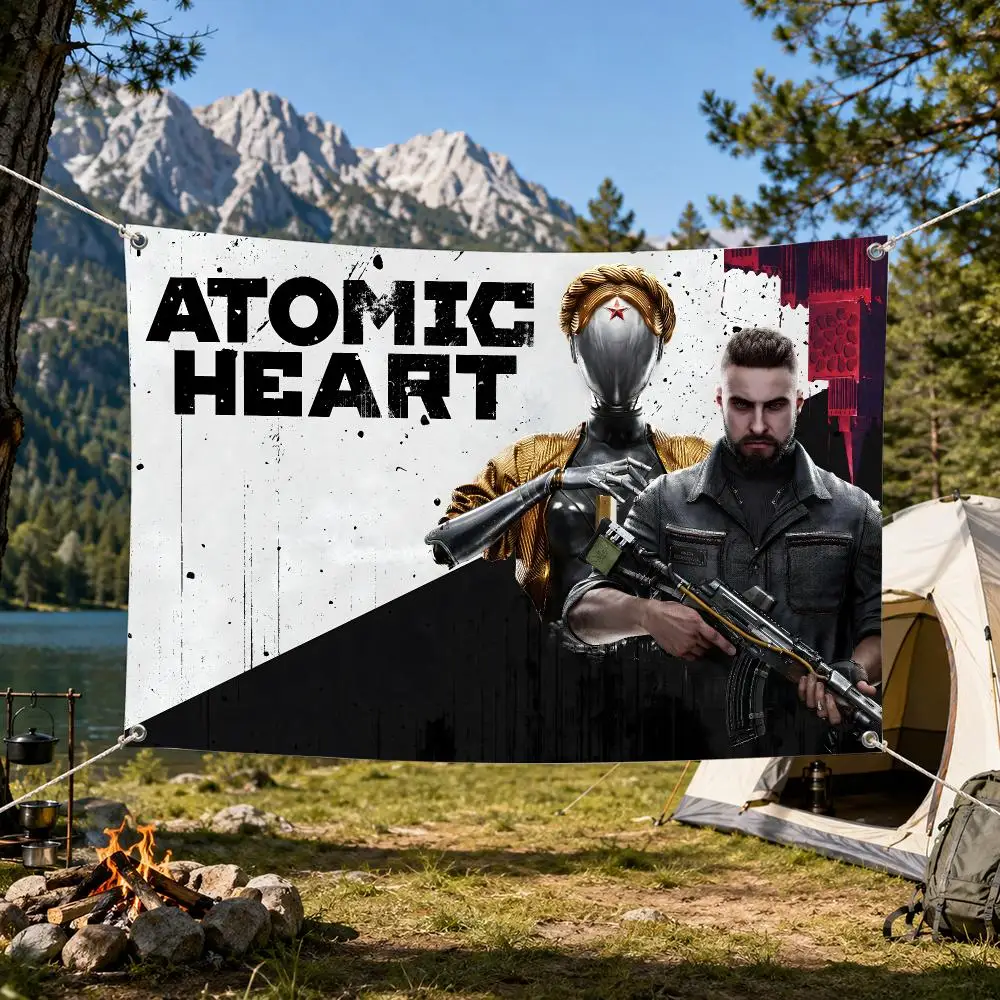 Atomic Heart Flags Aesthetic Wall Tapestry Printed Wall Hanging Living Room Party Outdoor Decor