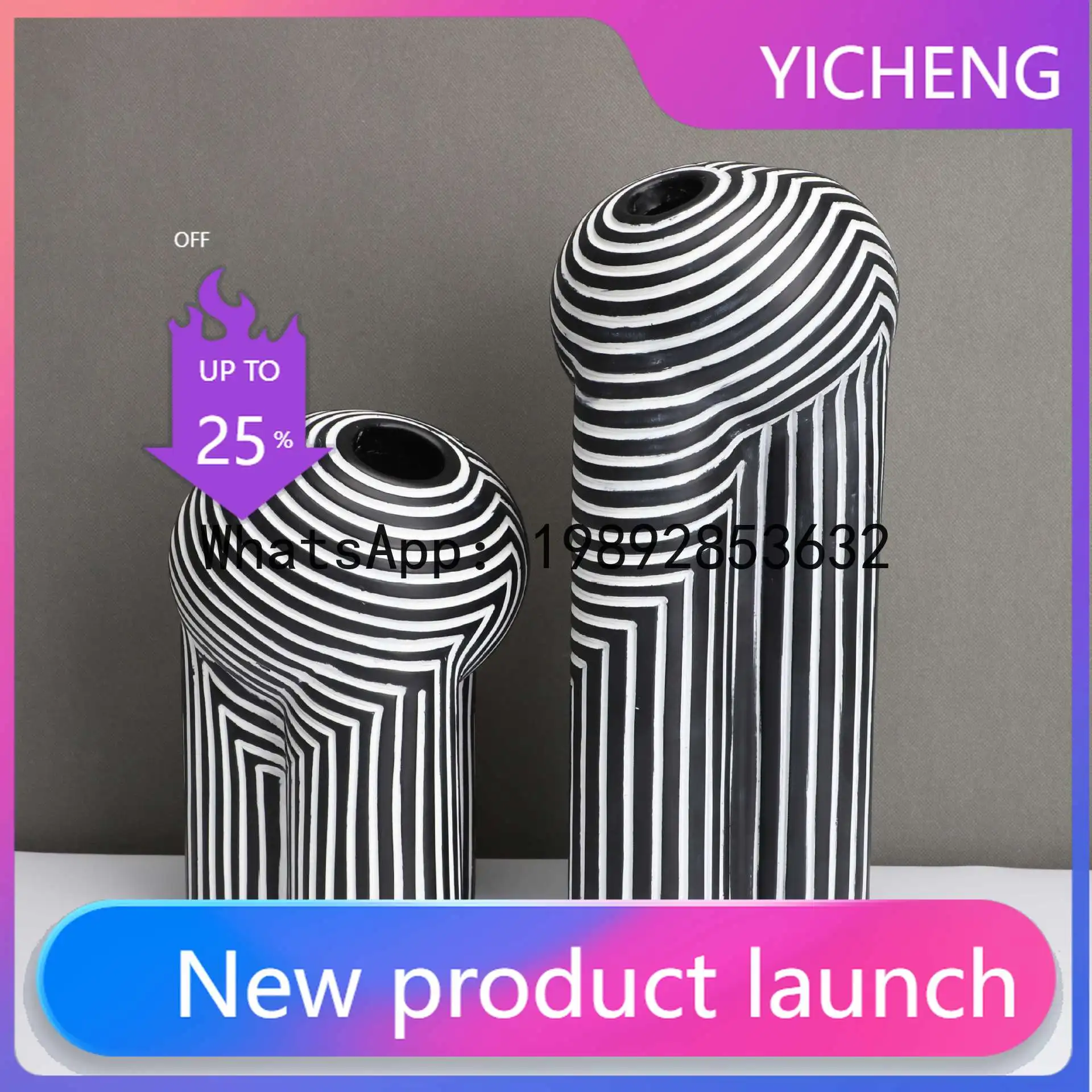 

Creative Resin Vase Black and White Striped Flowerware Abstract Geometry Crafts Home Furnishing Decoration Terrarium Vases Pots