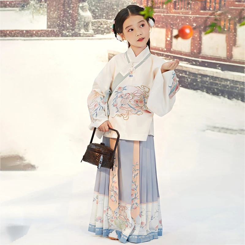 Kids Leuke Borduren Feestjurk Meisjes Hanfu Kinderen Warm Fee Oude Kostuum Chinese Tang Pak Kid Winter Kleding Set