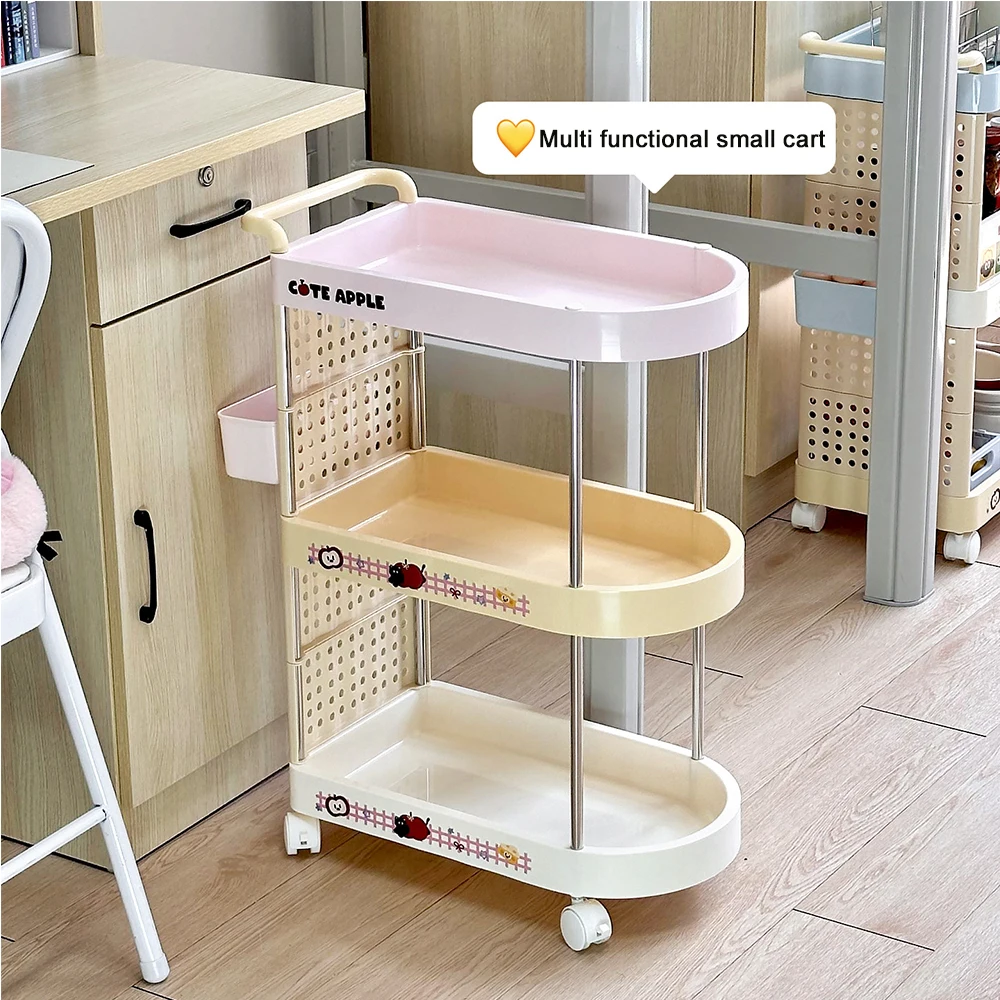 

Multi-functional Handcart with Wheels Shelf Movable Land Stratification Perforated Board Storage Rack Snack Sundry Items Shelf