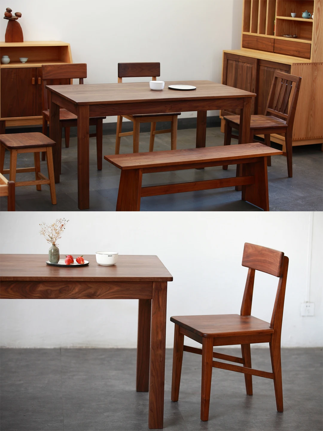 طاولة خشب الجوز الأسود، جميع طاولات الطعام المصنوعة من الخشب الصلب وكرسي، طاولة طعام على الطراز الياباني متعددة الوظائف #5