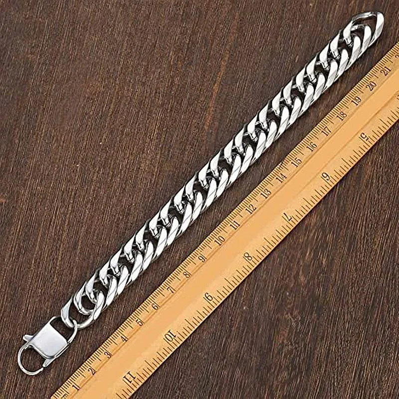 HNSP 8MM -14MM Thick Stainless Steel Bracelet For Men Hip Hop Rock Hand Chain Male Jewelry