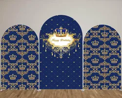 Mehofond Royal Blue Repeat Crown Arched Backdrop Cover Custom Boy Little Prince Birthday Party Baby Shower Background Photocall