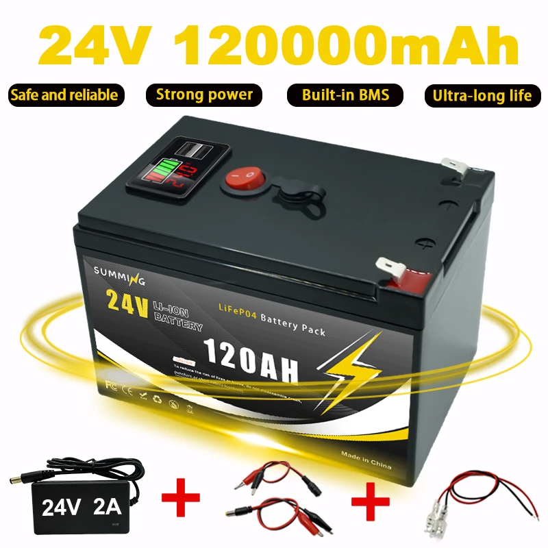 

LiFePO4 24V 120Ah Rechargeable Lithium Battery,Built-in BMS,Perfect for Ride on Toys,solar panels,Fish Finders,Power Wheels