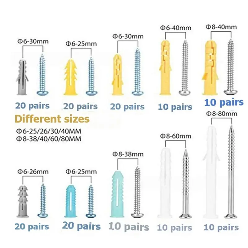 ABLK /M5 Wall Plug And Screw Assortment Kit 300PCS- Phillips Round Head Self-Tapping Screws With Expansion Anchors Included