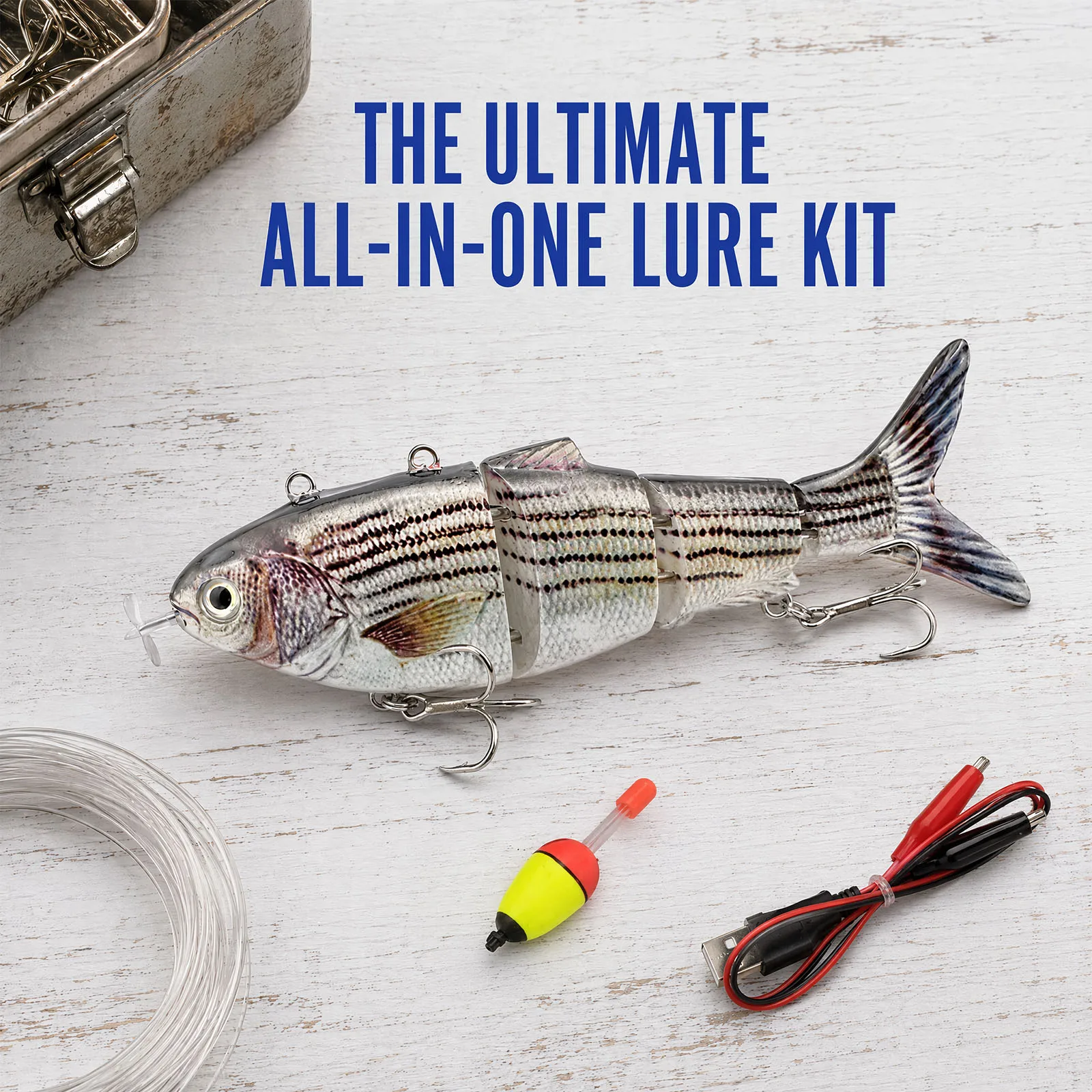 130mm Auto Swimming Electric Lure 42g USB Rechargeable Propeller Bait 4-Segment Green LED Underwater