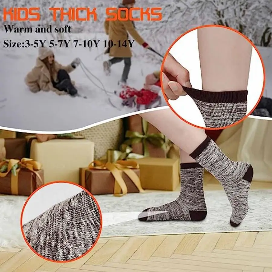 6 PairsBoys Thick Socks Kids Winter Thermal Socks Striped Walking Warm Boot Cosy Hiking socks for 3-14 Years Boys Girls Toddlers