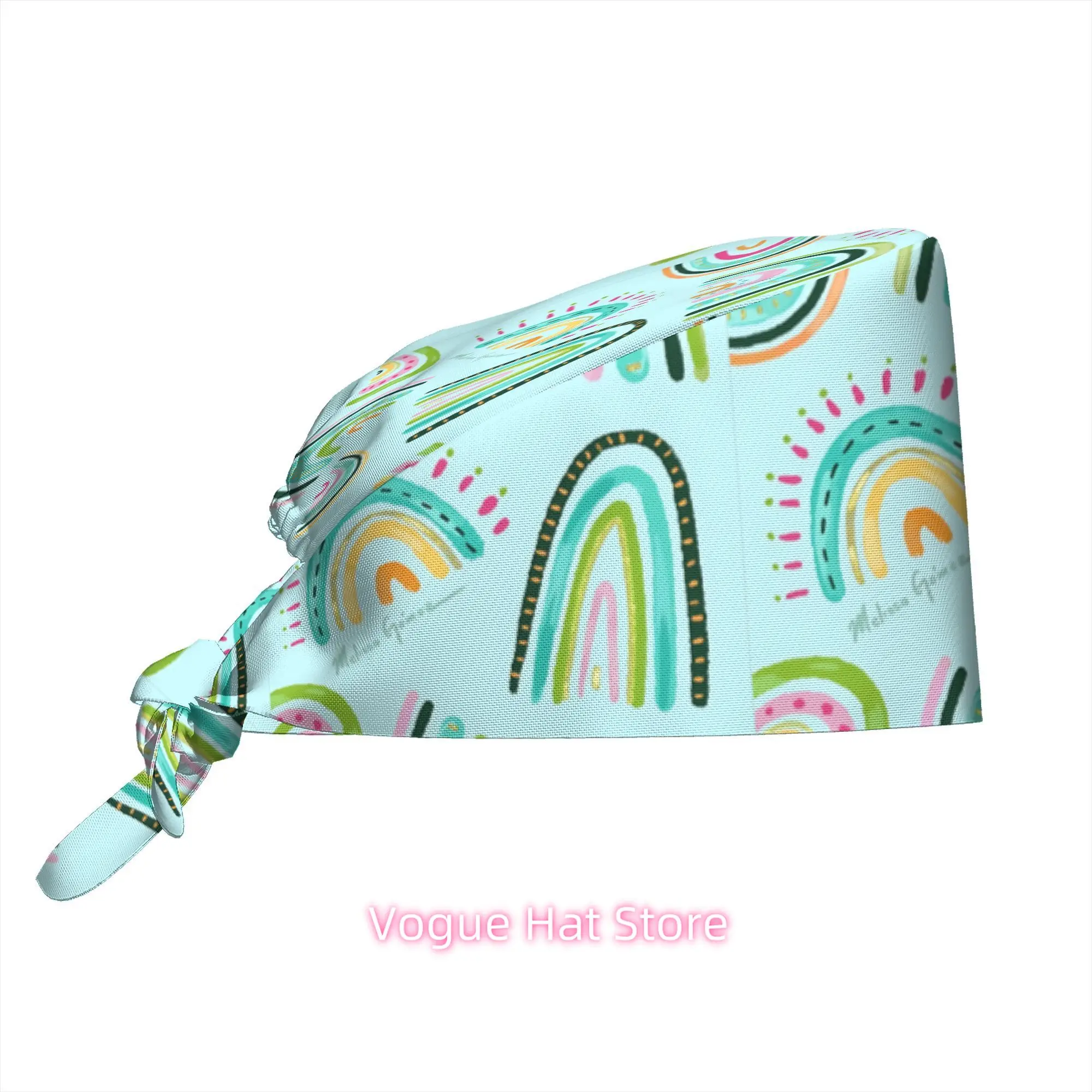 1pc Work Hat Colorful Boho Rainbow Pattern Pastel Aqua Background Cheerful Home Decor Summer Holiday Gift